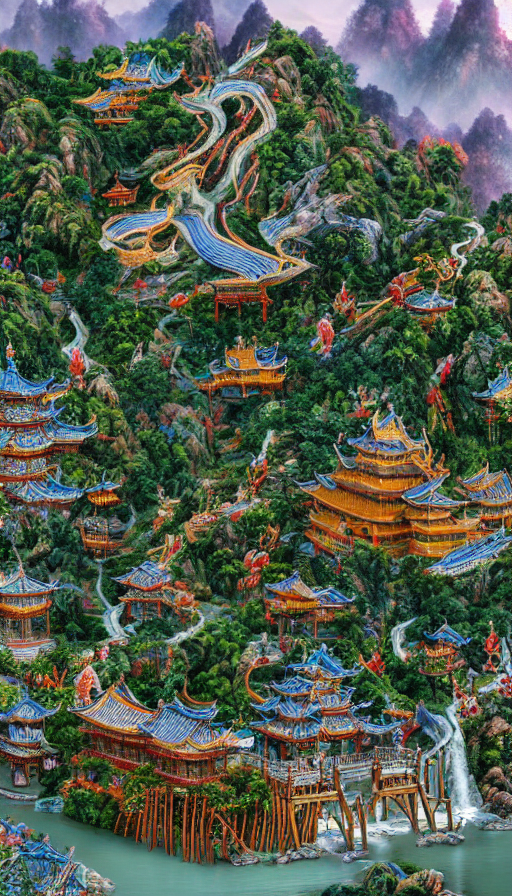 AI数字画室：中国古风宫殿群落，仙气流溢